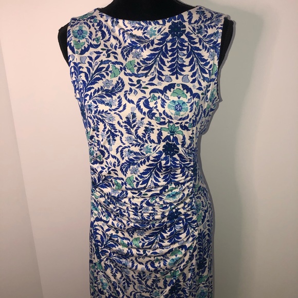 Tory Burch Akira Silk Floral Logo Ruched Dress L - Picture 4 of 11